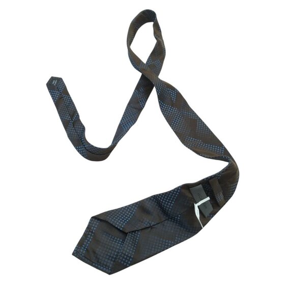 Calvin Klein CK 100% Silk Blue and Brown Checkered Tie Men's Fancy Work Career - Picture 2 of 8